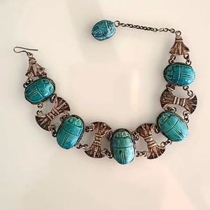 Antique Sterling Silver 1920's Egyptian Revival Beetle Bracelet